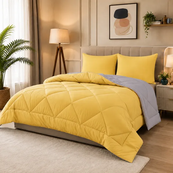 Comforter_200_GSM_Peach_Finish_Microfiber_Reversible_Tone_For_All_Seasons_(Yellow_&_Grey)