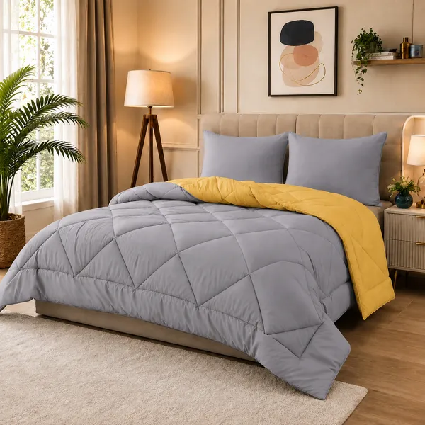 Comforter_200_GSM_Peach_Finish_Microfiber_Reversible_Tone_For_All_Seasons_(Yellow_&_Grey)