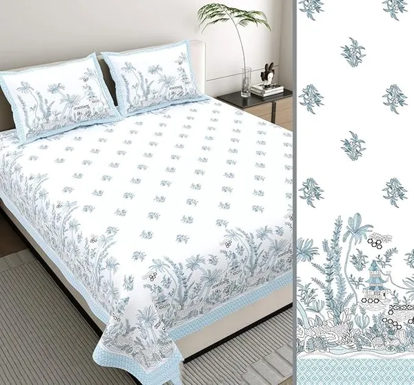 Tropical_Blue_Pure_Cotton_King_Size_Bedsheet_With_2_Pillow_Covers