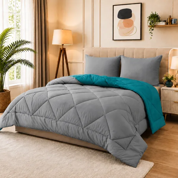 Comforter_200_GSM_Peach_Finish_Microfiber_Reversible_Tone_For_All_Seasons_(Deep_Teal_&_Glowing_Grey)