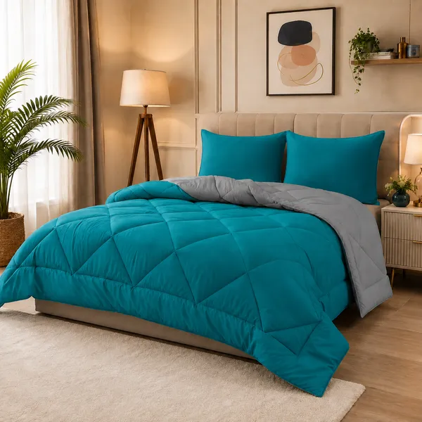 Comforter_200_GSM_Peach_Finish_Microfiber_Reversible_Tone_For_All_Seasons_(Deep_Teal_&_Glowing_Grey)