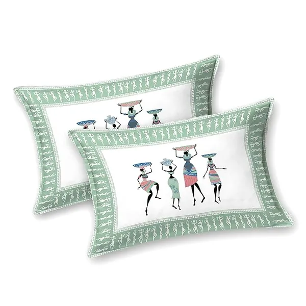 Tribals_Green_Pure_Cotton_King_Size_Bedsheet_With_2_Pillow_Covers