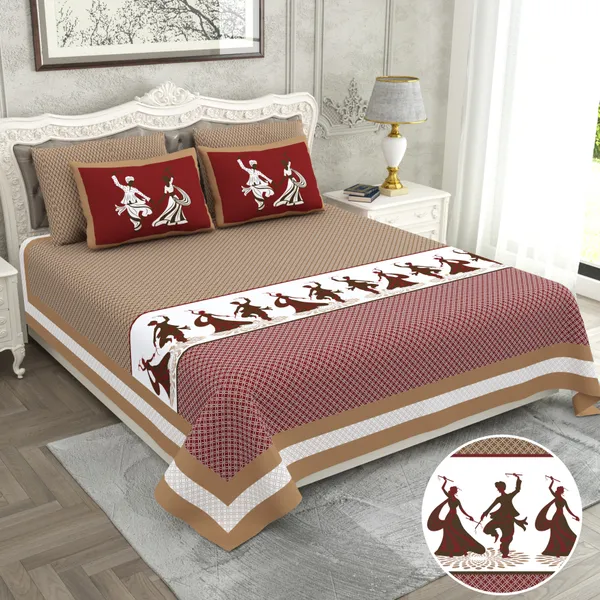 Garba_Maroon_Pure_Cotton_King_Size_Bedsheet_With_2_Pillow_Covers