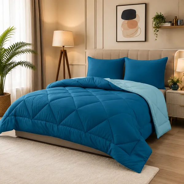Comforter_200_GSM_Peach_Finish_Microfiber_Reversible_Tone_For_All_Seasons_(Deep_Teal_&_Carribean_Blue)