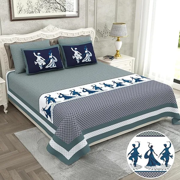 Garba_Blue_Pure_Cotton_King_Size_Bedsheet_With_2_Pillow_Covers