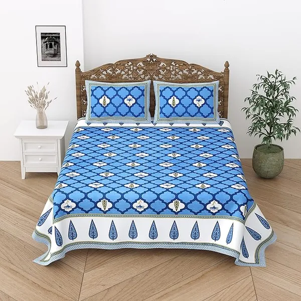Damask_Blue_Pure_Cotton_King_Size_Bedsheet_With_2_Pillow_Covers