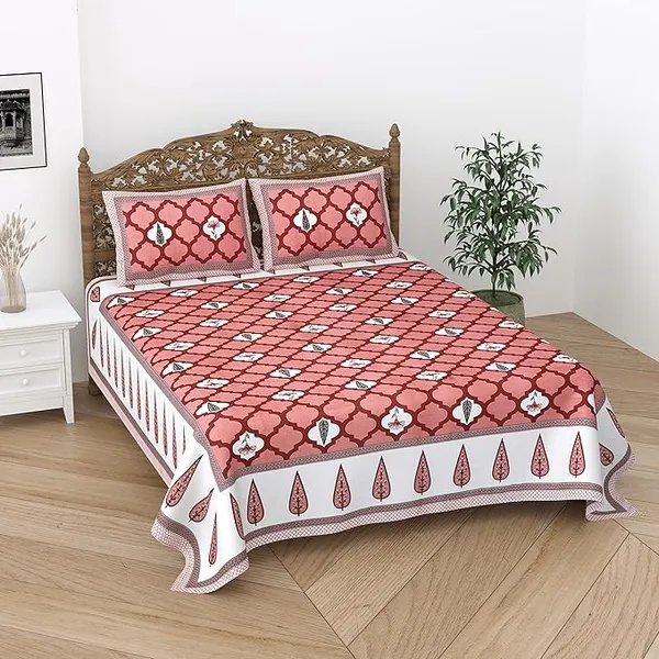 Damask_Red_Pure_Cotton_King_Size_Bedsheet_With_2_Pillow_Covers