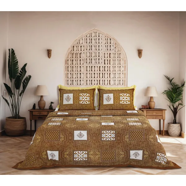 Paisley_Brown_Pure_Cotton_King_Size_Bedsheet_With_2_Pillow_Covers