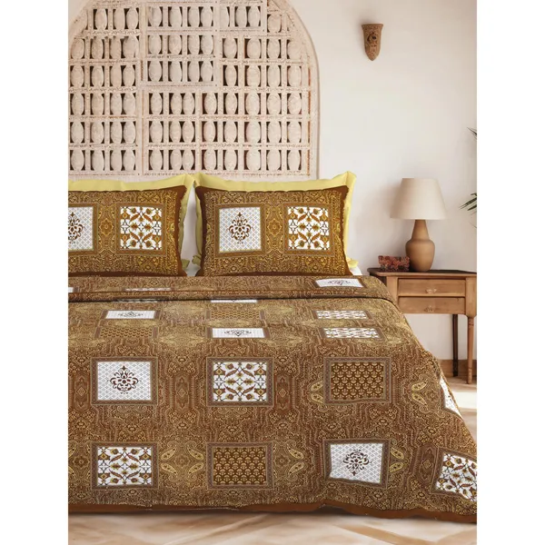 Paisley_Brown_Pure_Cotton_King_Size_Bedsheet_With_2_Pillow_Covers