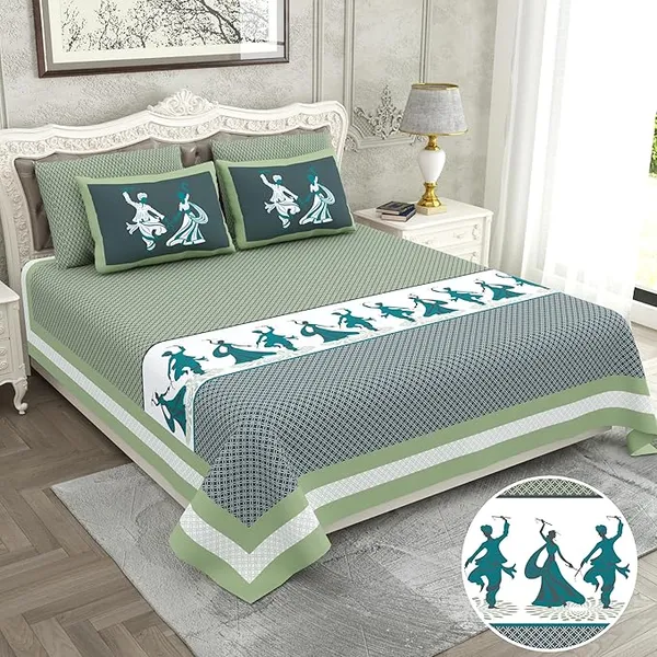 Garba_Green_Pure_Cotton_King_Size_Bedsheet_With_2_Pillow_Covers