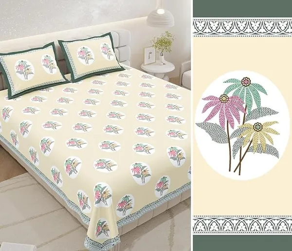Tropical_Beige_Pure_Cotton_King_Size_Bedsheet_With_2_Pillow_Covers