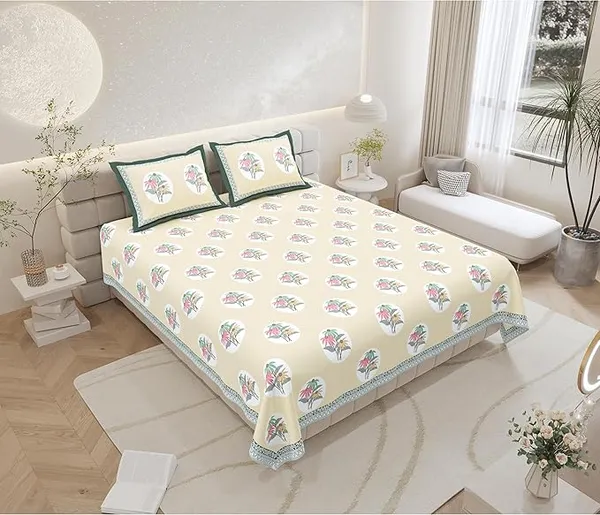 Tropical_Beige_Pure_Cotton_King_Size_Bedsheet_With_2_Pillow_Covers