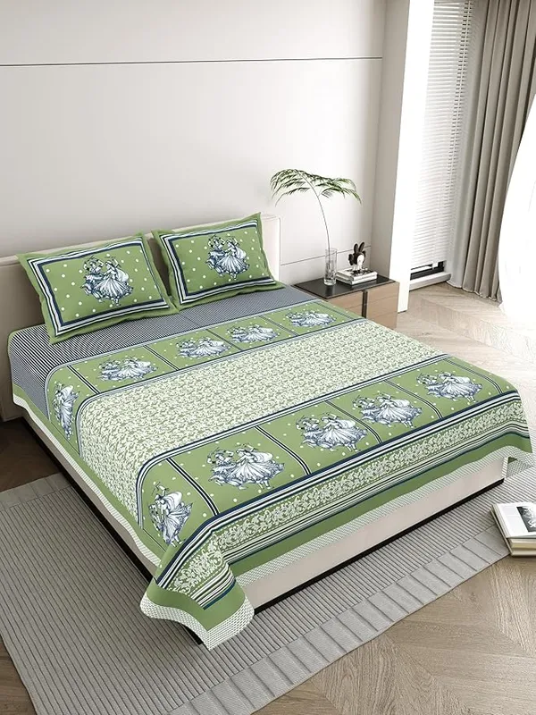 Folk_Dance_Green_Pure_Cotton_King_Size_Bedsheet_With_2_Pillow_Covers