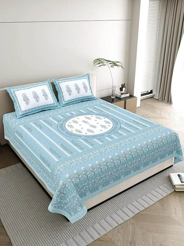 Striped_Circle_Blue_Pure_Cotton_King_Size_Bedsheet_With_2_Pillow_Covers