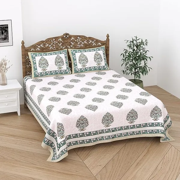 Jaipuri_Green_Pure_Cotton_King_Size_Bedsheet_With_2_Pillow_Covers
