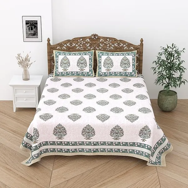Jaipuri_Green_Pure_Cotton_King_Size_Bedsheet_With_2_Pillow_Covers
