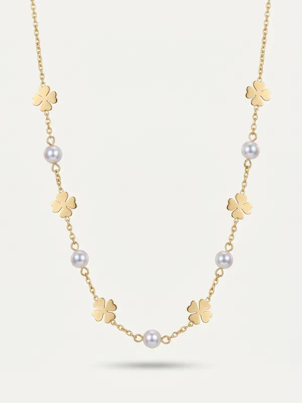 Delicate__Gold_plated_Clover_&_Pearl_Station_Necklace_(demifine)