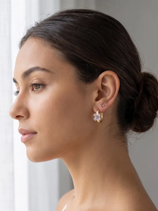 Gold-Tone_Lilac_Floral_Huggie_Hoop_Earrings_(demifine)