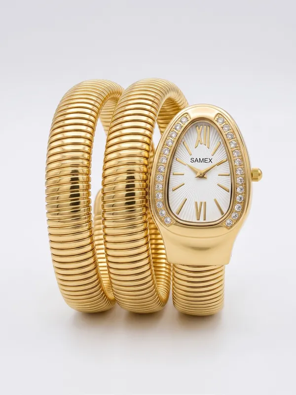 SAMEX_Women's_Gold_Snake_Coiled_Wrap_Watch