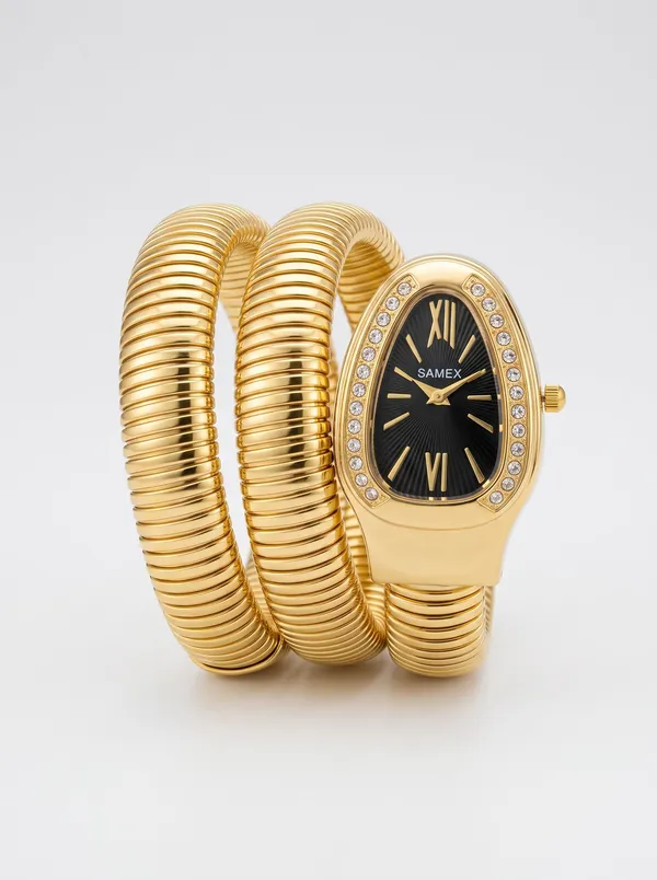 SAMEX_Women's_Gold_Snake_Coiled_Wrap_Watch