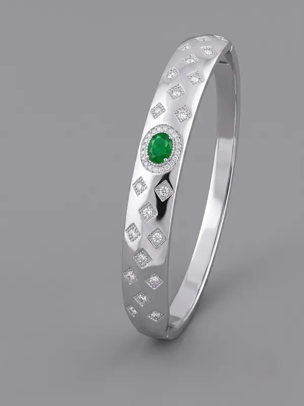 Silver_Plated_Anti-Tarnish_Geometric_Crystal_&_Green_Stone_Openable_Bracelet_(demifine)