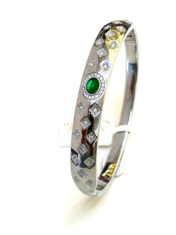 Silver_Plated_Anti-Tarnish_Geometric_Crystal_&_Green_Stone_Openable_Bracelet_(demifine)