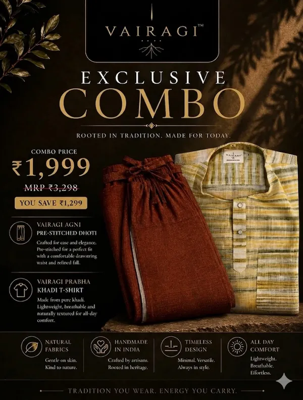 Vairagi_Agni_-_Pre-Stitched_Dhoti_And_Vairagi_PRABHA_-_Khaadi_T-Shirt