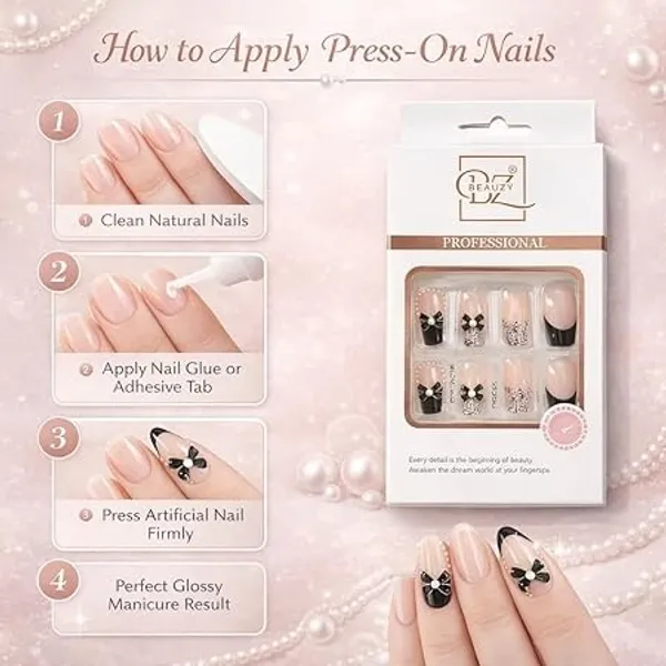 Black_Professional_Press_On_Nail_Set_With_Floral_For_Women