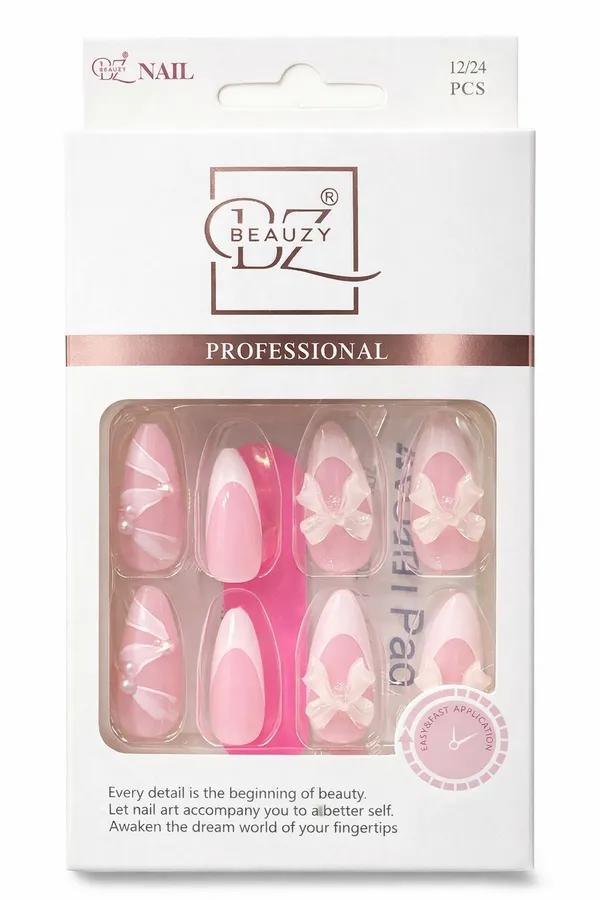 Pink_And_White_Professional_Pink_Press_On_Artificial_Nails_Kit_With_Bow_For_Women