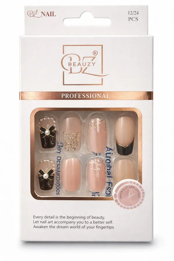 Black_Professional_Press_On_Nail_Set_With_Floral_For_Women