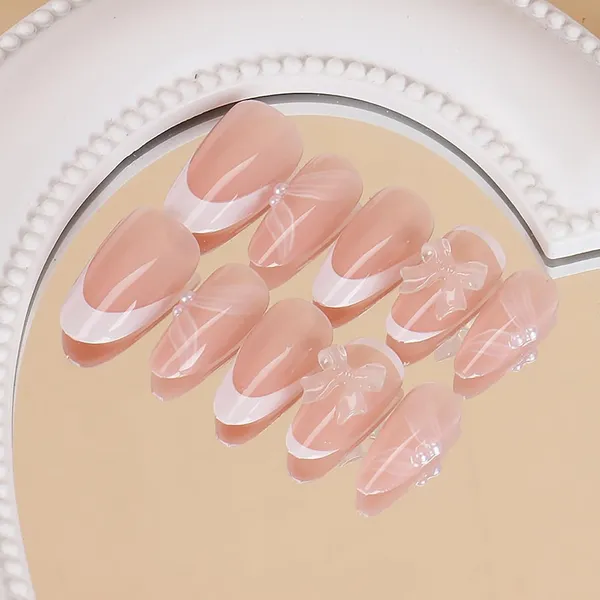 Pink_And_White_Professional_Pink_Press_On_Artificial_Nails_Kit_With_Bow_For_Women