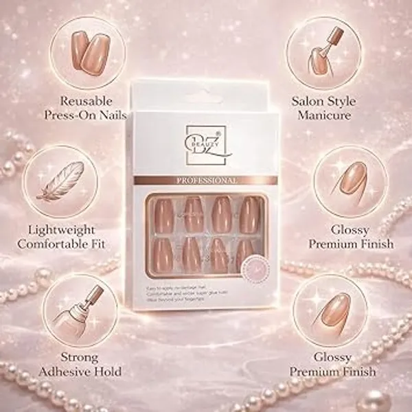 Brownish_Pink_Professional_Press_On_Artificial_Nail_Set_Metallic_Finish_For_Women