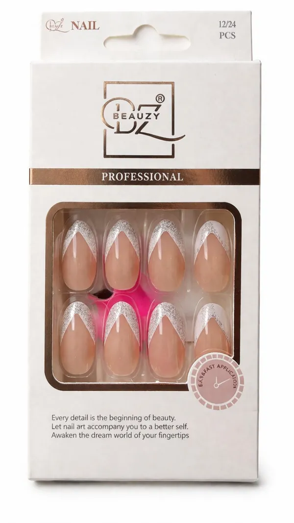 Pink_Professional_Press_On_Nail_Set_With_Silver_Glitter_French_Tips_For_Women