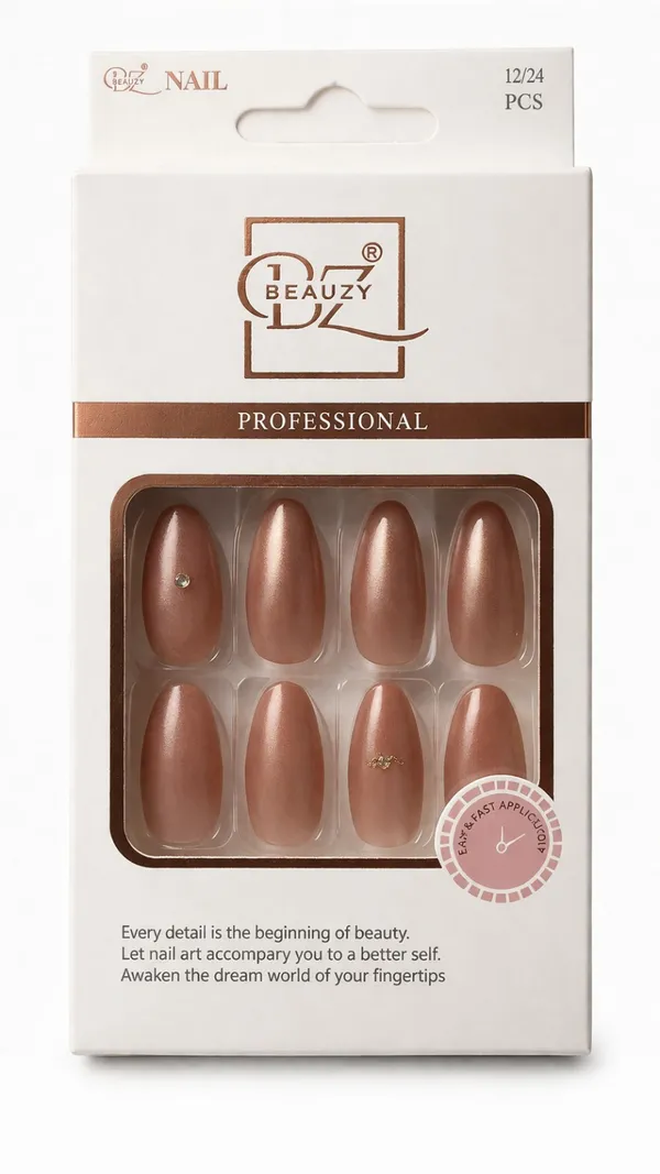 Brownish_Pink_Professional_Press_On_Artificial_Nail_Set_Metallic_Finish_For_Women