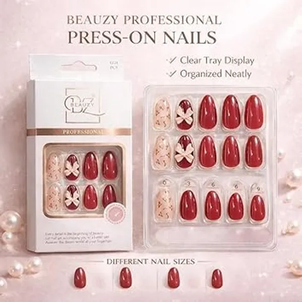 Burgundy_And_Pink_Press_On_Gel_Nail_Set_With_Bow_For_Women