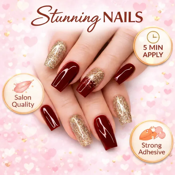 Burgundy_And_Golden_Professional_Press_On_Nail_Set_For_Women