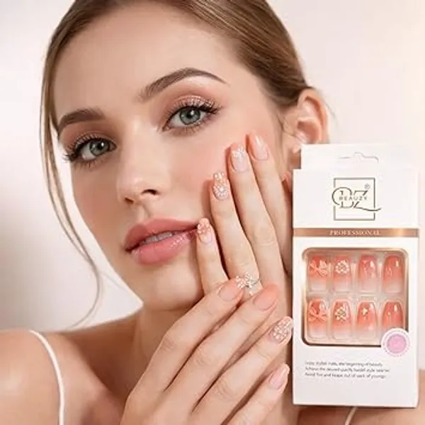Orange_And_Pink_Professional_Press_On_Artificial_Nail_Set_With_Decorative_For_Women