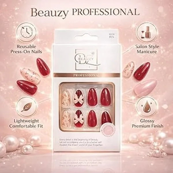 Burgundy_And_Pink_Press_On_Gel_Nail_Set_With_Bow_For_Women
