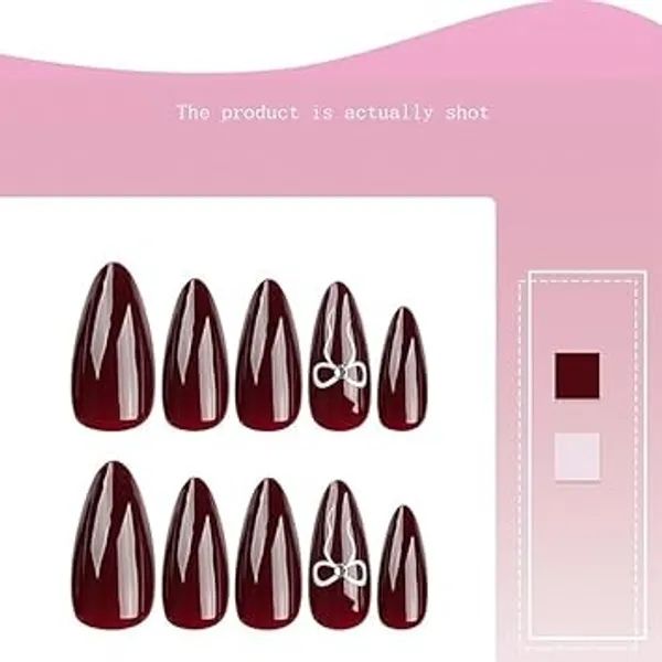 Burgundy_Professional_Press_On_Nails_Set_With_Bow_Accent_For_Women
