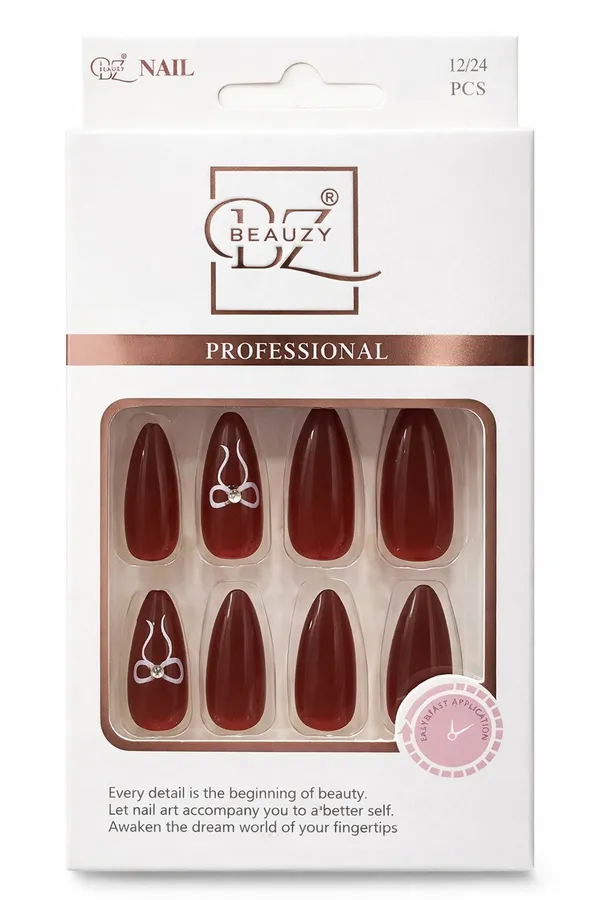 Burgundy_Professional_Press_On_Nails_Set_With_Bow_Accent_For_Women