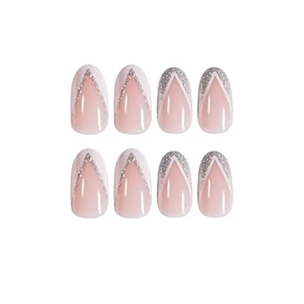 Pink_Professional_Press_On_Nail_Set_With_Silver_Glitter_French_Tips_For_Women