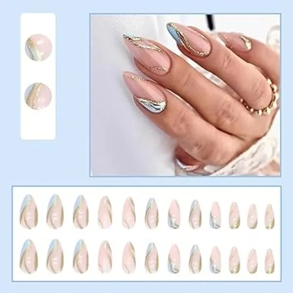 Pink_And_Grey_Press_On_Gel_Nail_Art_Stickers_Set_Professional_Reusable_Fake_Nails_With_Gold_Marble_For_Women