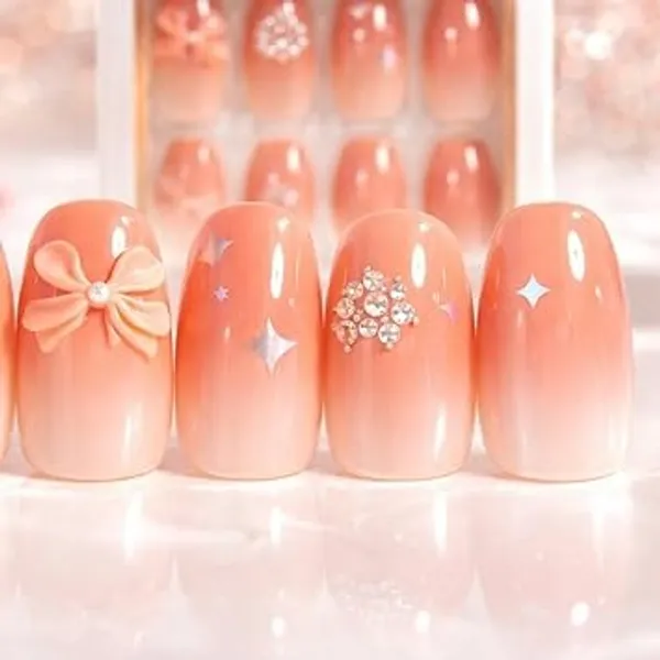 Orange_And_Pink_Professional_Press_On_Artificial_Nail_Set_With_Decorative_For_Women