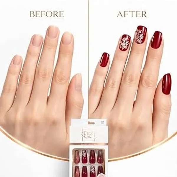 Maroon_Professional_Press_On_Gel_Nail_Set_With_Floral_For_Women
