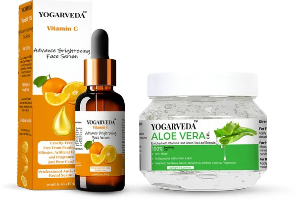 Yogarveda_Aloe_Vera_Gel_(200G)_And_Vitamin_C_Face_Serum_(30Ml)_Combo_(Pack_Of_2_30_Ml_200_G)