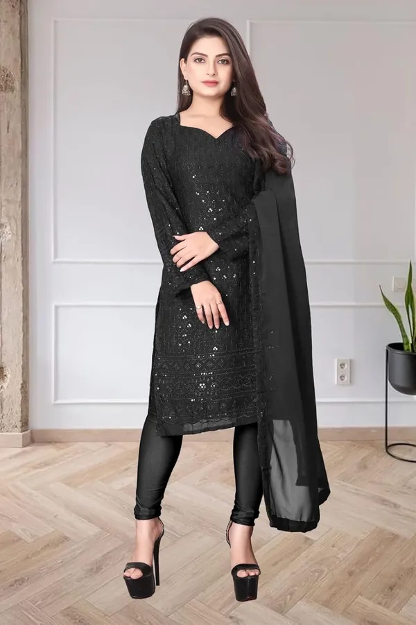 Black_Rayon_And_Cotton_Kurti_&_Dupatta_Set_For_Women