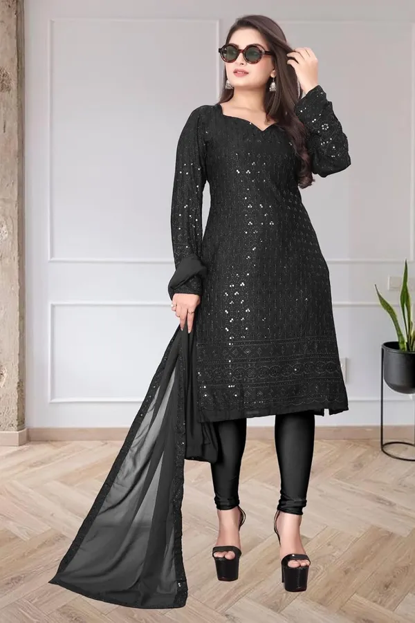 Black_Rayon_And_Cotton_Kurti_&_Dupatta_Set_For_Women