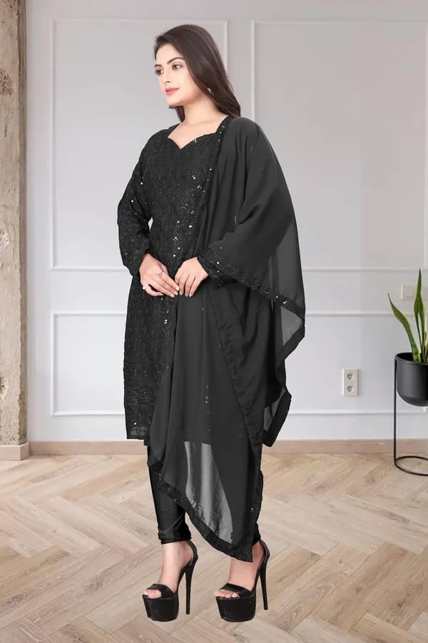 Black_Rayon_And_Cotton_Kurti_&_Dupatta_Set_For_Women