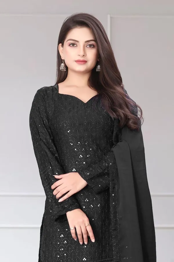 Black_Rayon_And_Cotton_Kurti_&_Dupatta_Set_For_Women