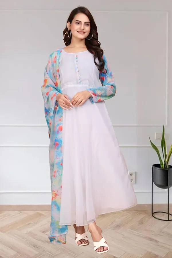 Off-White_Georgette_Kurti_&_Dupatta_Set_For_Women